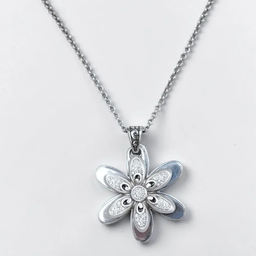 Brighton Dazzle Bloom Twin Daisy Pendant Necklace Crystal Floral Garden Retired - Picture 2 of 6